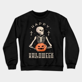 Happy Halloween Skeleton With Jack O' Lantern Crewneck Sweatshirt